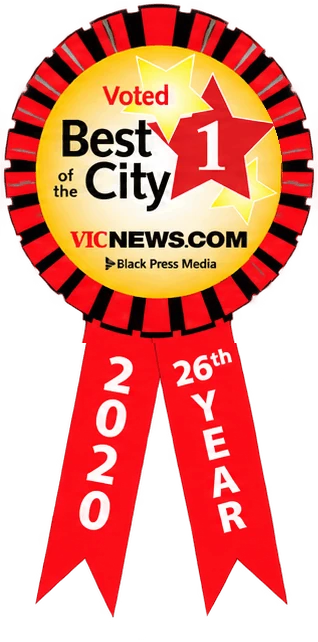 Vic News Best of the City 2020 ribbon awarded to Vic West Pet Hospital