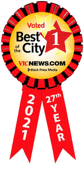 Vic News Best of the City 2021 ribbon awarded to Vic West Pet Hospital