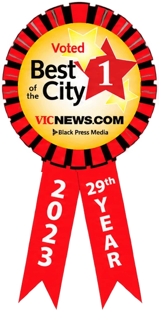 Vic News Best of the City 2023 ribbon awarded to Vic West Pet Hospital